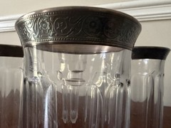 Antique Heisey Glass Paneled Tumblers, Sterling Silver Rim, Diamond H Mark, Set