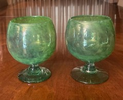 Crate & Barrel Handblown Apple Green 5 3/4” Brandy Sniffers Set of 2