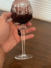 STUNNING SET(4) VTG Multicolored Bohemian Grape Cut To Clear Wine Glasses 8.25″H