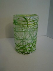 Mexican Art Glass Tumbler Green, White And Clear