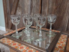 MCM Libbey Frosted Silver Leaf/Foliage 8 oz Wine Glasses/Goblets Set 6 SEE PICS!