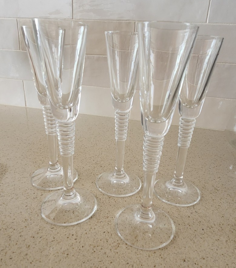 Cordial Glasses Crystal Ring Stem Vintage 7″ Set of 5