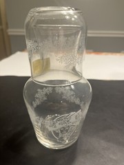 White Etched Floral Tumble Up Bedside Water Carafe & Glass France NIB