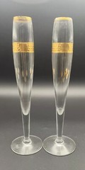 Champagne Glasses Art Deco Crystal Gold Honeycomb Set Of Two 10”