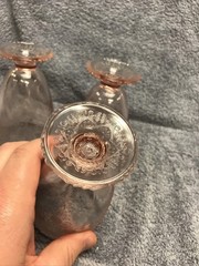 3 Pink Hazel Atlas 4.75 Inch Footed Tumblers Florentine Pattern Depression Glass