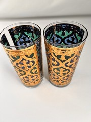Two 1960s Georges Briard Firenza Highball Glasses Blue Light Paint Loss Lot #3