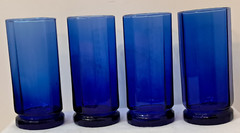 Set Of 4 Anchor Hocking Essex Cobalt Blue 10-Sided Iced Tea Glasses
