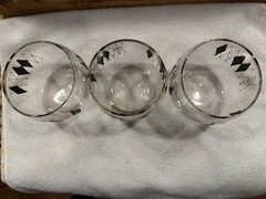 3 Mid Century Modern Gold & Black Atomic Diamond Pattern Old Fashioned Glasses