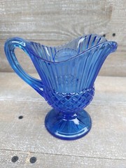 Avon 1976 Fostoria Cobalt Blue Goblets Geo/Martha Washington & Mt Vernon Creamer