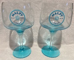 Italian Malfy Gin Large 18oz. Aquamarine Copa Glass Goblet Pair Of Two