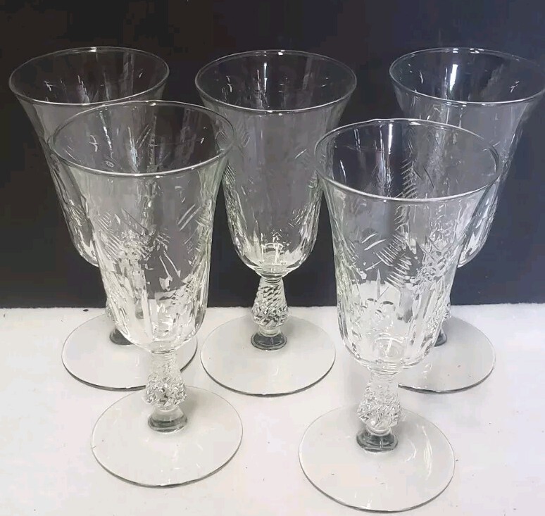 ROCK SHARPE Dartelle Juice Glass Set of 7 #3007 Stem Floral Cut 6″ Tall