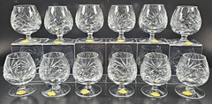 12 Echt Bleikristall Brandy Glass Set Vintage Crystal Cut Snifters Germany Retro