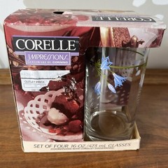 Unused CORELLE Impressions BLUE DUSK Set Of 4 Glass Tumblers Corning Box Vintage