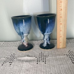 Clay Goblets Pair DK NC Cobalt Blue Studio Pottery Sanford, NC USA