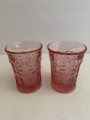 2 VTG L E Smith Glasses Pink Tiger Lily Drinking Drink Ware Glass 4.25”T 3.25”W