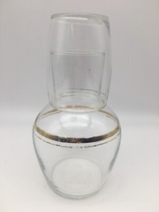 Vintage Tumble Up Carafe & Libbey Tumbler Bedside Water Clear Gold Glass Set 7″