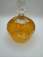 Hortensja Hortensia Amber Cut to Clear Tall Crystal Hock Wine Glass Grape Leaf