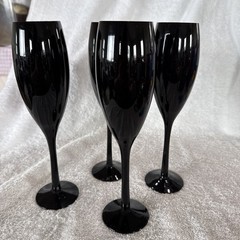 VINTAGE SET OF 4 LIBBEY BLACK AMETHYST CHAMPAGNE FLUTE GLASSES 8-3/4″ 6 OZ, MINT