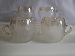 New England Glass Co Pomona First Grind Amber Topaz 2 1/2″ (4) Punch Cups 1885