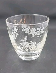 VTG Libbey 8oz.Tumblers Drinking Glasses White Roses Gold Bow Gold Rim set of 4