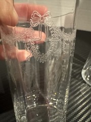 2 antique Petite ￼Elegant juice tumbler glass etched .