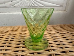 Vintage 1930s Green Uranium Glass Small Tumbler Wine Glass Diamond Optic