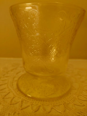 Hazel Atlas Florentine #2 (Poppy) Yellow Footed Juice Tumbler Depression Glass