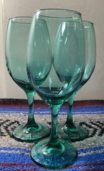 Set Of 3 Cristar Columbia Rojas 8”T Teal Blue Green Glass Water Wine Goblets EUC