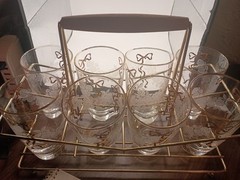 MCM 8 Ribbon And Bow Classic 8oz Tumblers W/Rack Mint Libby Glass Co