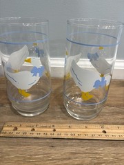 Vintage Country Goose Glasses Tumblers Set of 2 Blue White Farmhouse
