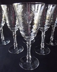 6 VINTAGE ROCK SHARPE «ARCTIC ROSE» ETCHED CRYSTAL WATER GOBLETS 7-7/8″ T