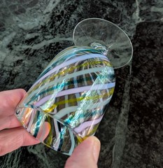 Two Cordial Apertif Juice Short Stem 4 Oz Hand Blown Glasses Colorful Swirls 4″