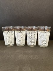 4 Vtg Continental Can Company Americana 4″ Juice Glass Hazel Atlas Rooster MCM