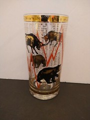 Vintage Barware NY Stock Exchange Glass Gold Rimmed Bulls Bears American