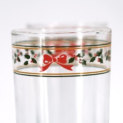 Vintage Anchor Hocking AHC83 Bow and Holly Gold and Green Bands Tumbler Set of 4