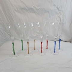 Roscher & Co Hand Blown Champagne Flutes Wine Glass 4 color set of 8 in box VTG