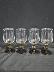 LIBBEY TULIP BROWN STEMMED WINE GLASSES LOT OF 4 VINTAGE BARWARE RETRO MCM