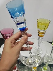 8″ Cocktail Glasses Blue red amber green Cut to clear Crystal Ajka Lynn Linne