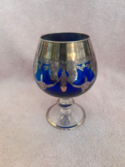 Vintage Arte Italica S L Line Italy Blue Brandy Snifter Glass 24K Gold Highlight