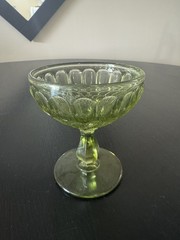 Fenton Colonial Green Sherbet Glass. Thumbprint Pattern, 6-Sided Stem, #FNT300