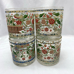 Vtg MCM Georges Briard Glasses Set Of 4 Applique and Embroidery Birds Flowers