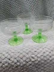 Set Of 3 Libbey Glass Floridian Green Low Sherbert Or Champagne Glasses Uranium