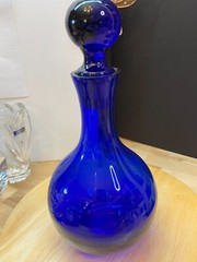 Vintage Hortensja Poland Cobalt Blue Blown Glass Decanter – 11″