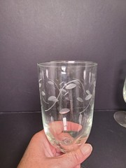 LOT of 4 VTG Libbey USA Windswept Cut Etched 6-3/4” Iced Tea Glasses Leaf Design