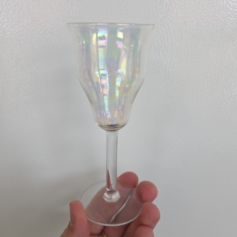 VTG Fostoria ??? Mother of Pearl Iridescent Optic Small Wine Coctail Glass