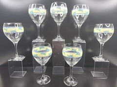 (7) Pfaltzgraff Summer Breeze 16 Oz Goblets Set Blue Yellow Flowers Libbey Lot