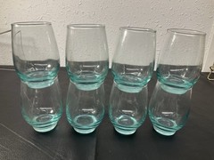 (8) Vintage Libbey Aqua Tempo Blue Glass Tumblers Stemless Wine 4-1/2″ T & Rack