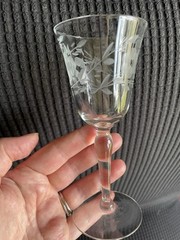 Set of 4 Floral Etched Cut Cordial Stem Glasses 2oz Aperitif Liquor Vintage Set