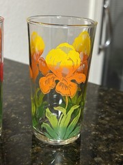 Vgt Culver Cinnabar Highball Glasses, One With Poppies And One With Irises,4.75”
