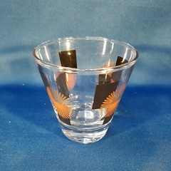 Vintage Atomic Double Shot Glasses 3 oz Black Block Gold Starburst MCM Barware